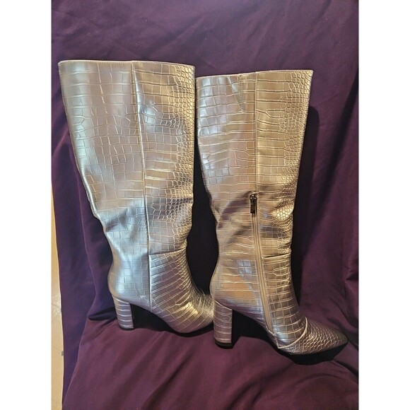 Modatope MT-B24 Womens Silver Pointed Toe Knee High Boots Size 7.5 - Picture 2 of 7